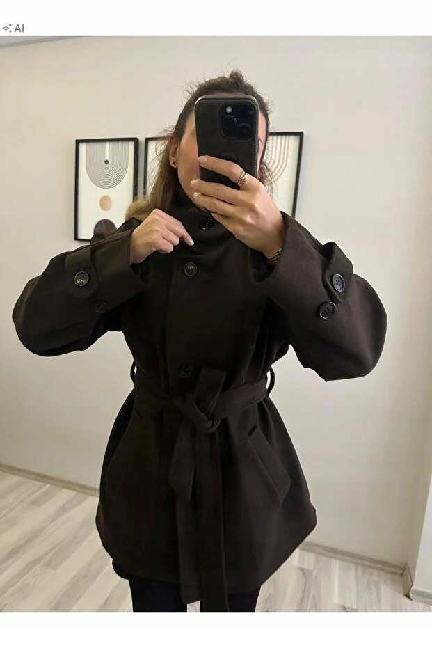 Dámský Krátký Klasický Kabát S Pevnými Knoflíky M 5IA