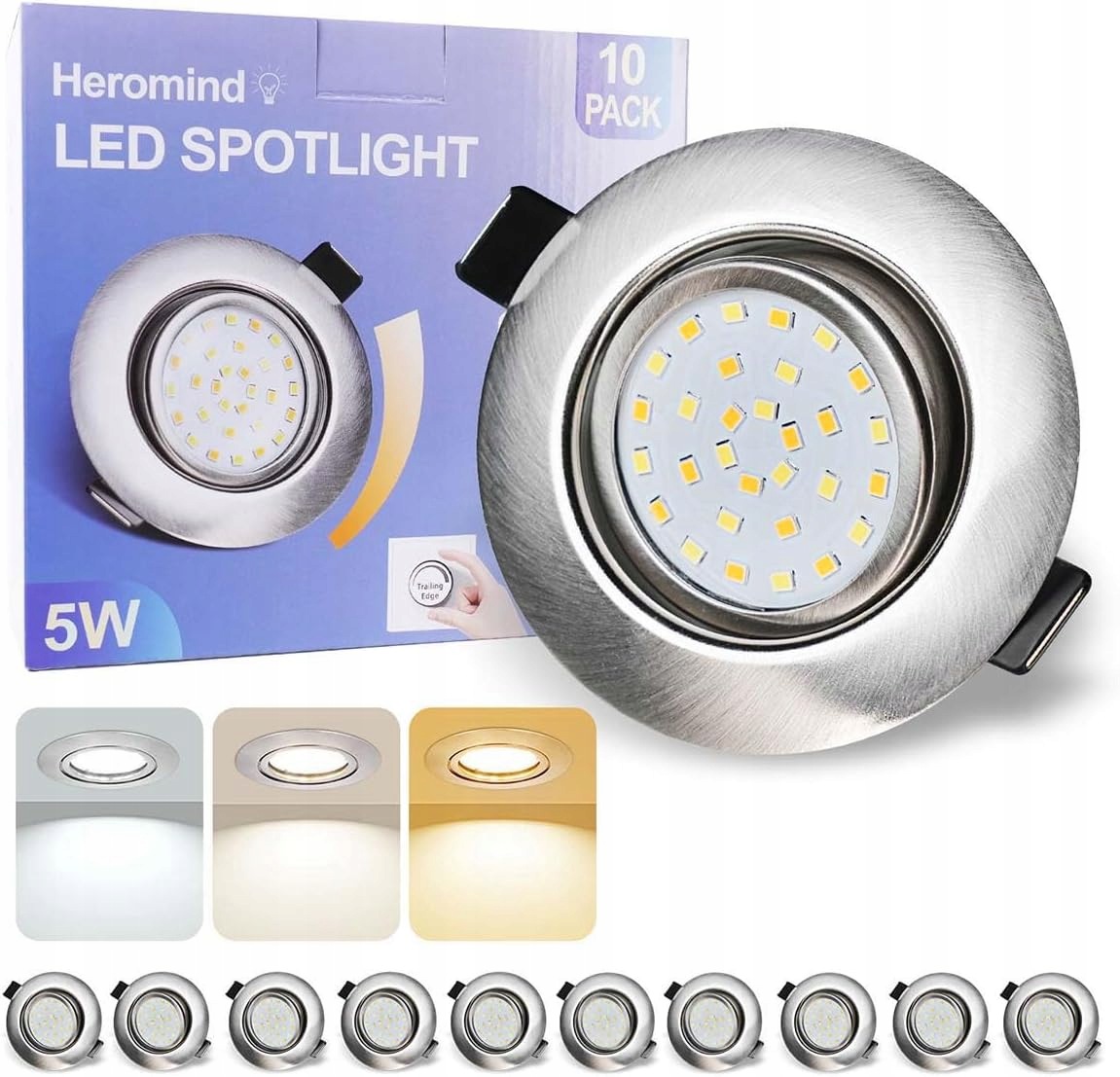 Led zapuštěné stropní svítidlo 5W 600lm IP44 stříbrné 10 ks