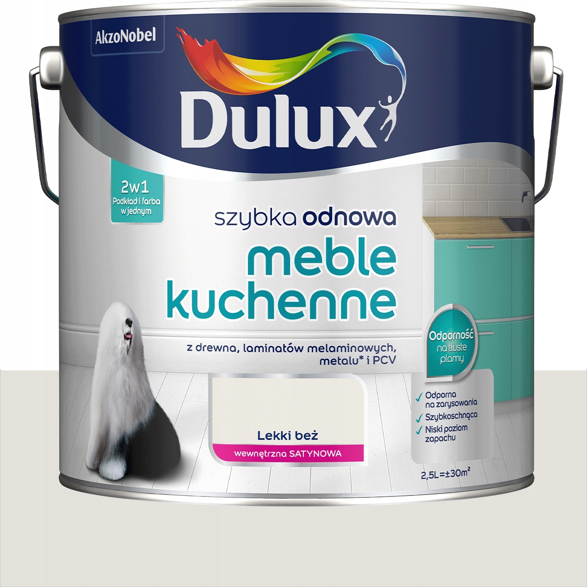 Dulux farba na nábytok z laminátu kovu Rýchla obnova Kuchyňa Lehká Béžová 2,5L