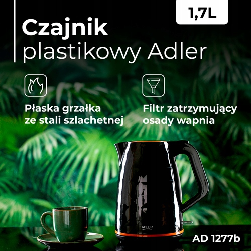 Czajnik Adler AD 1277 1,7L Czarny Moc 2200W Szybkie Grzanie
