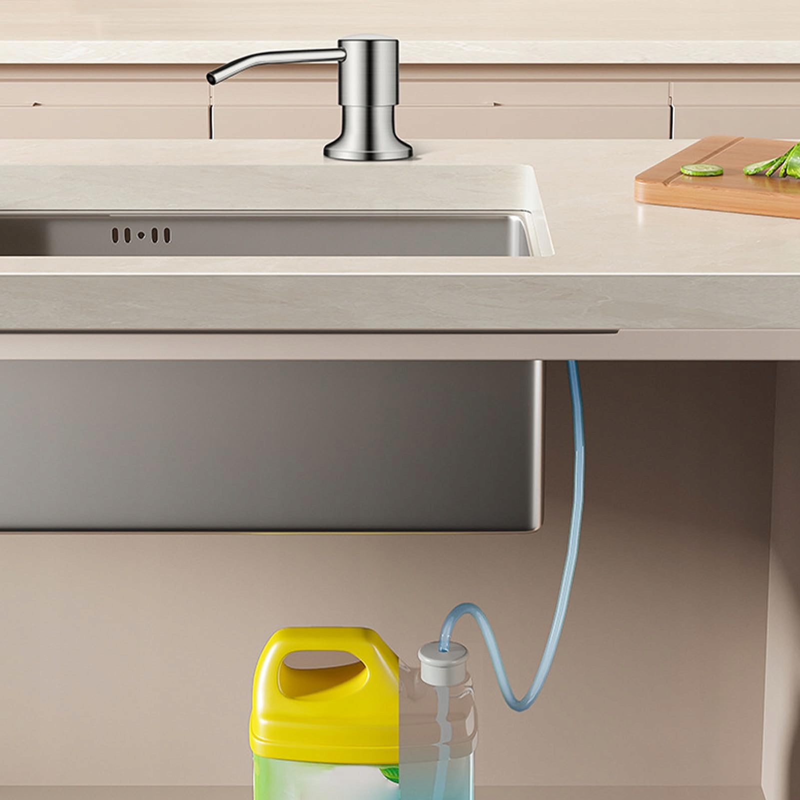 DOZOWNIK DO PŁYNU do naczyń mydła do ZLEWOZMYWAKA umywalki kuchennej srebro Stan opakowania oryginalne