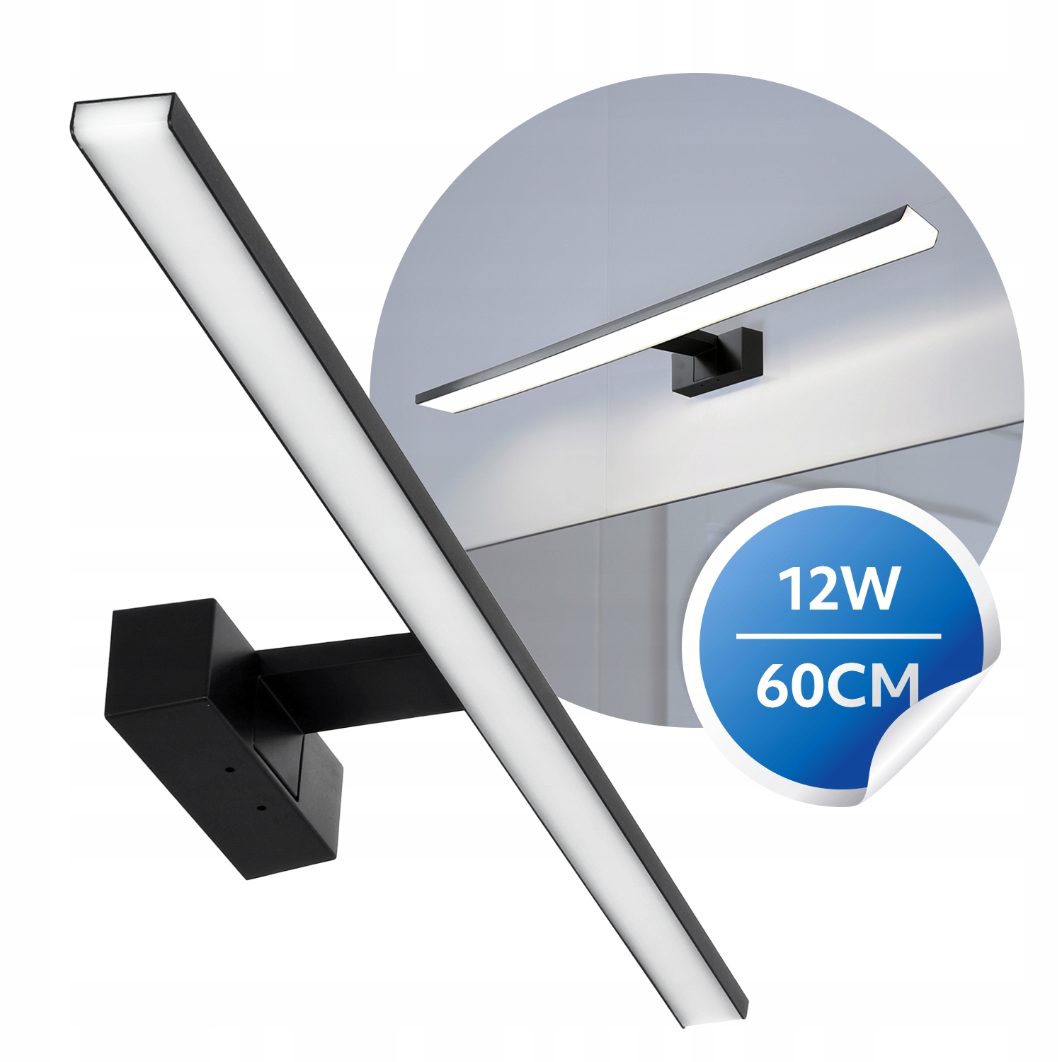 Led nástěnné svítidlo 12W Koupelnové nástěnné svítidlo Černé IP44 B.neutrální nad zrcadlo