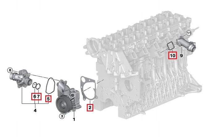 USZCZELKA TERMOSTATU POMPY WODY BMW E46 E39 E60 M47 M57 ZESTAW Producent części Elring