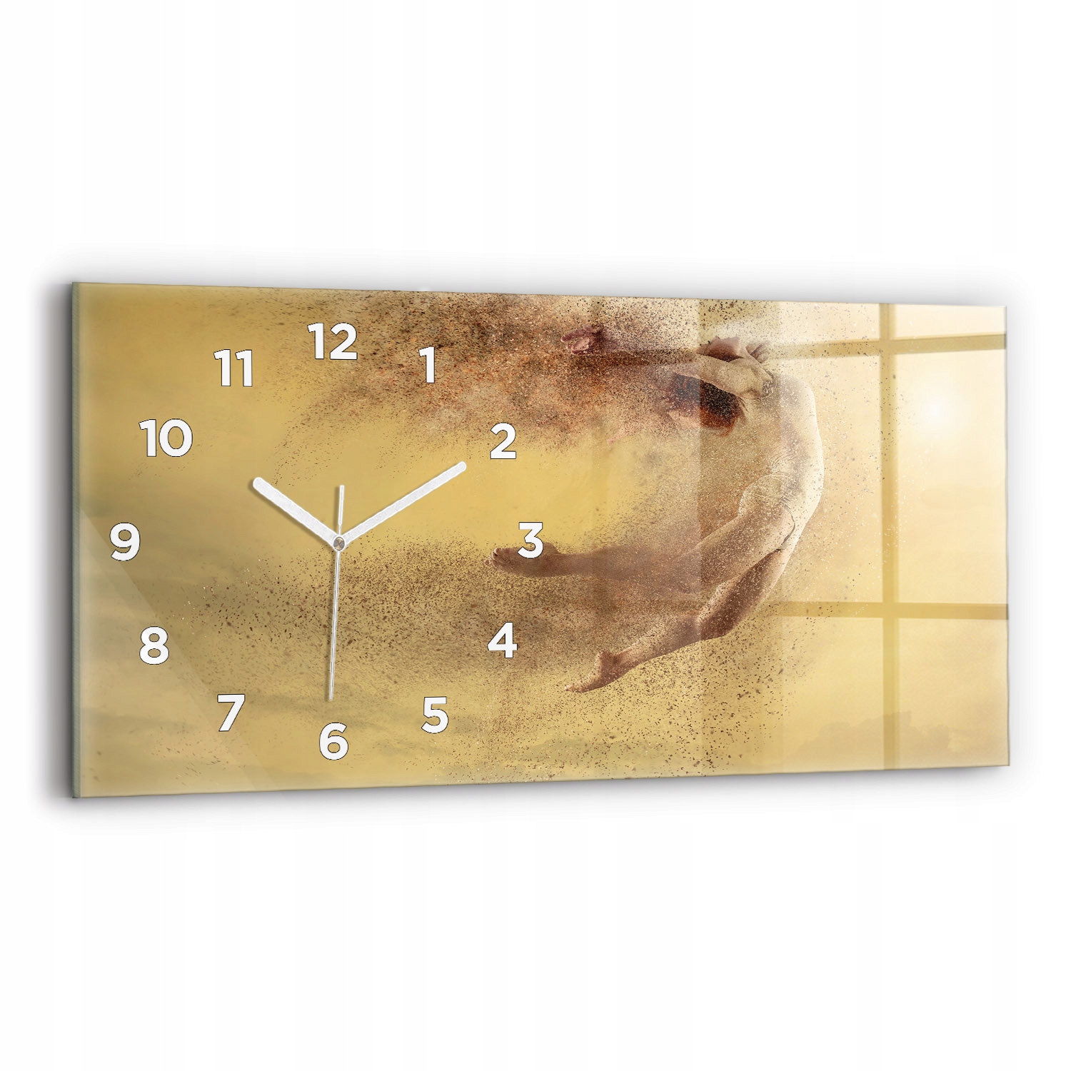 Moderní skleněný nástěnný hodinový stroj s grafikou 60 cm x 30 cm Žena v figurce