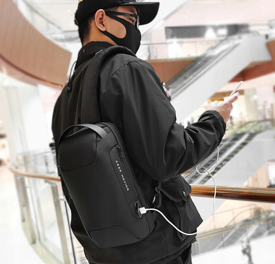 Antykradzieżowy PLECAK TORBA na JEDNO ramię TSA Kolor szary