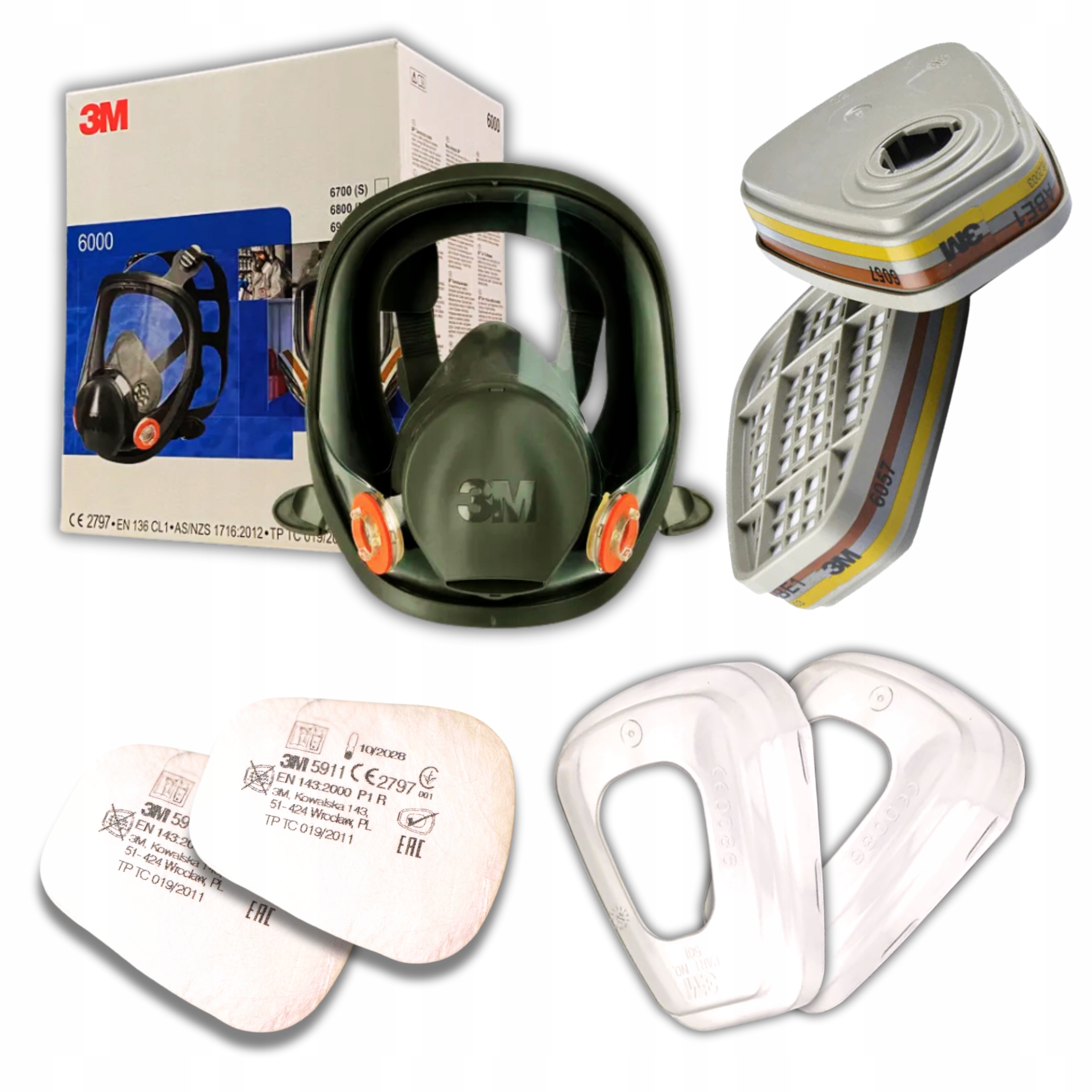 Maska pełnotwarzowa 3M 6900 filtry 6057 5911 pokrywy 501 zestaw Bhp
