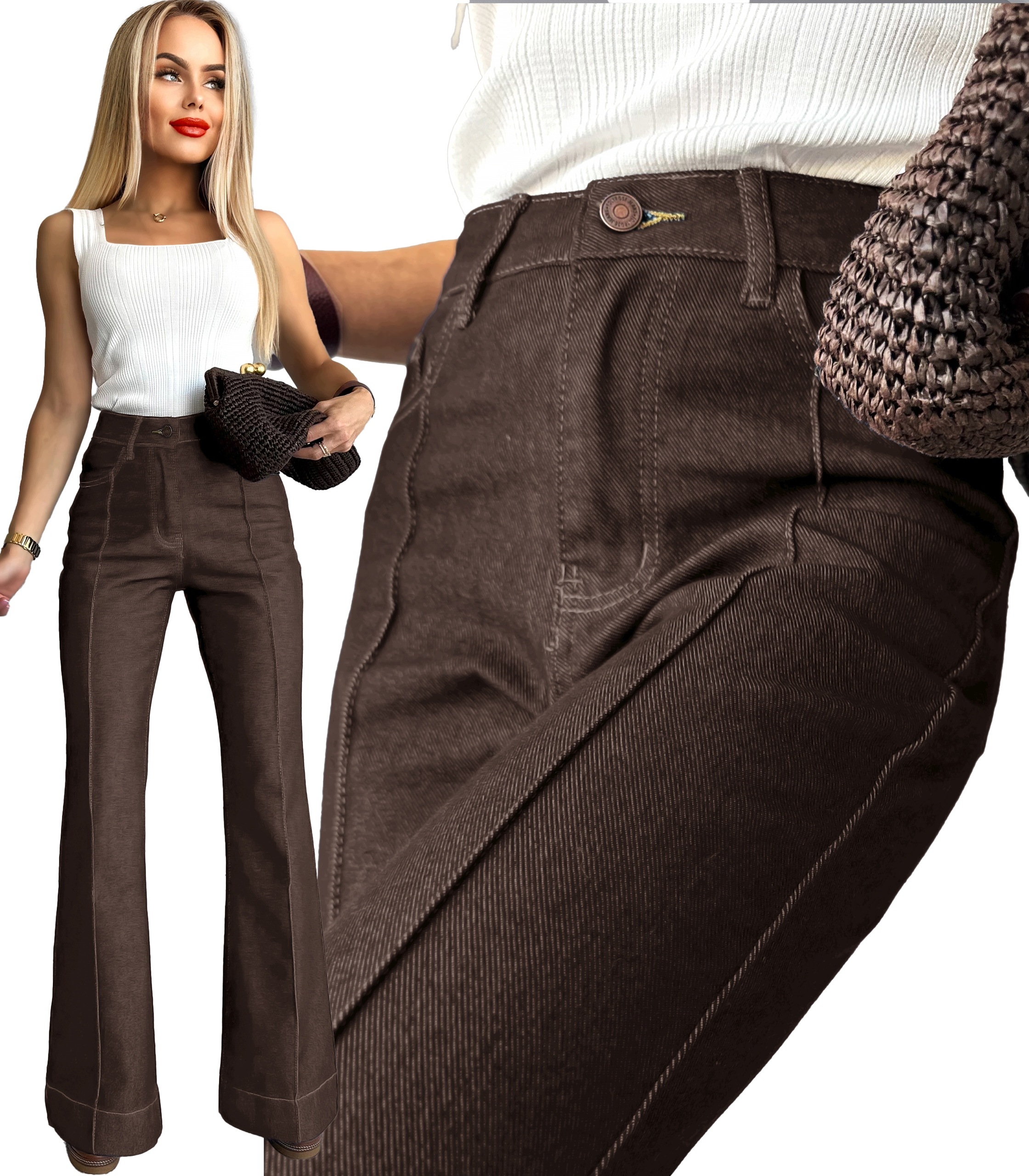 Džínové kalhoty švédské Jeansy Wide Leg jeans kant prošití S Zoja
