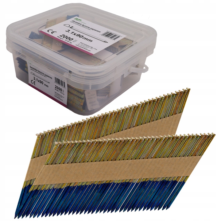 Gwoździe do gwoździarki łączone papierem 3,1x90mm Gładkie Ocynk 34° 2000szt
