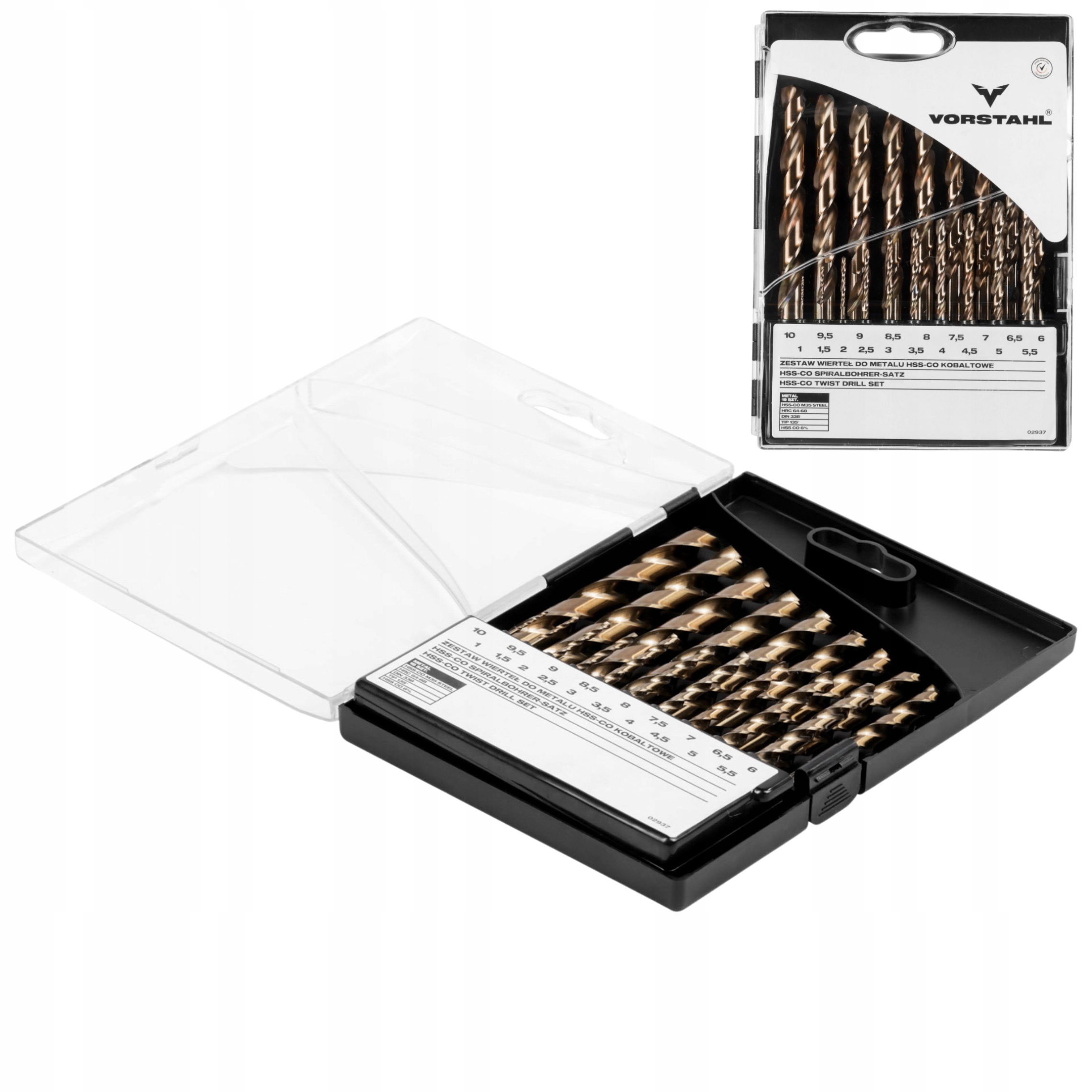 Zestaw wierteł do metalu Hss-co kobaltowe kpl. 19szt 1-10mm Vorstahl