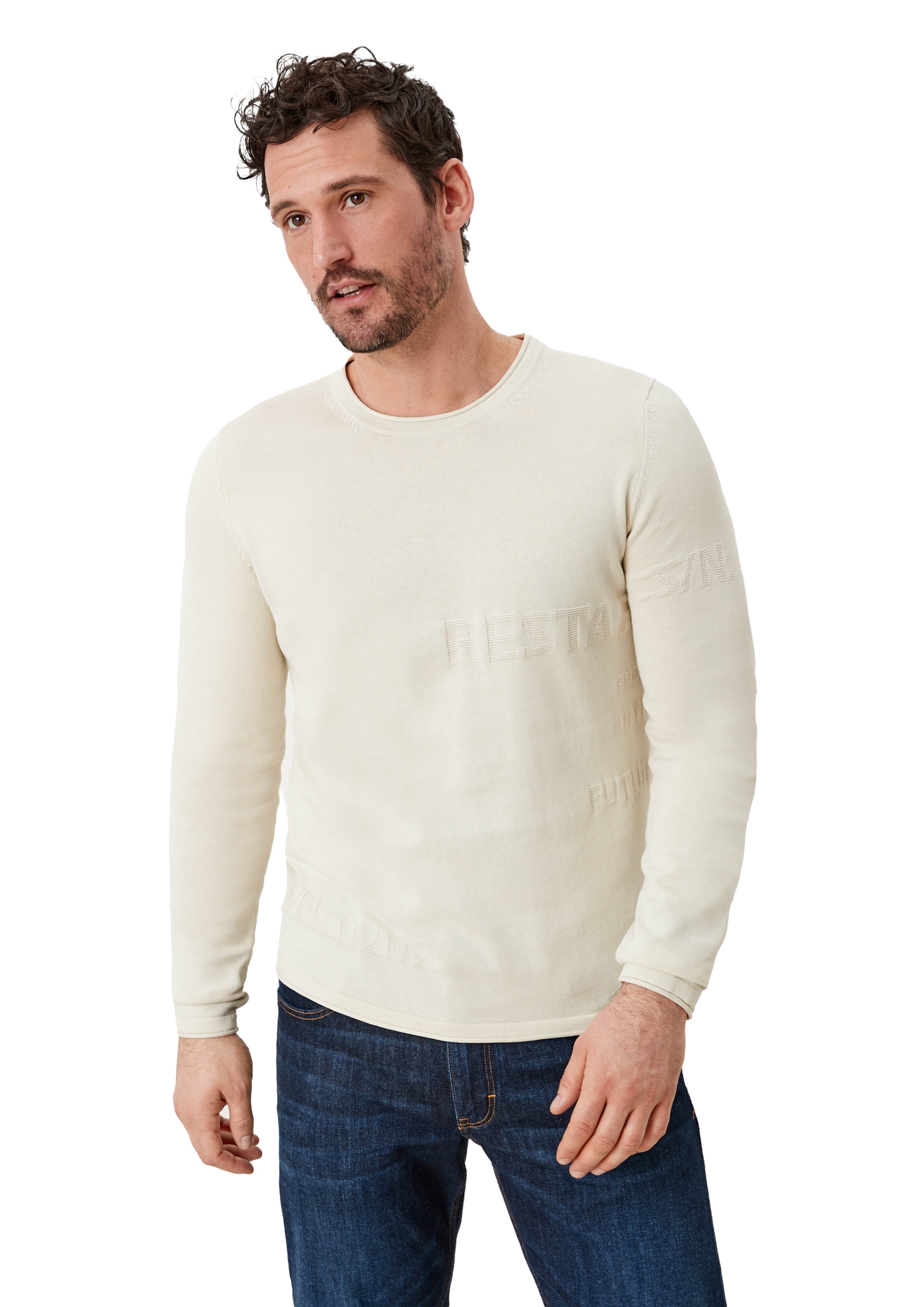 Sweter męski s.Oliver beżowy XXL Dekolt okrągły