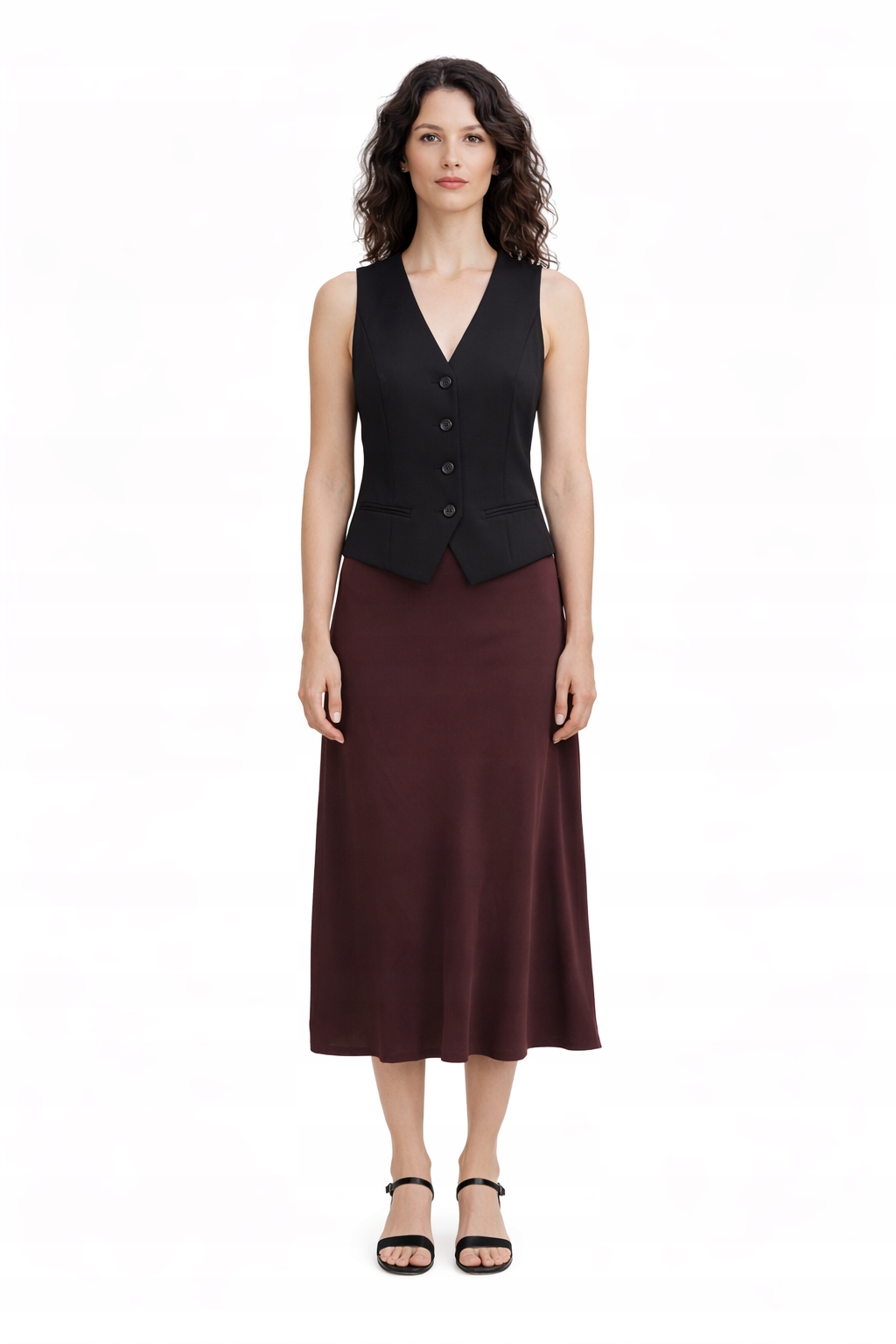 Černá Elegantní Dámská Vesta S Knoflíky S 1I3A