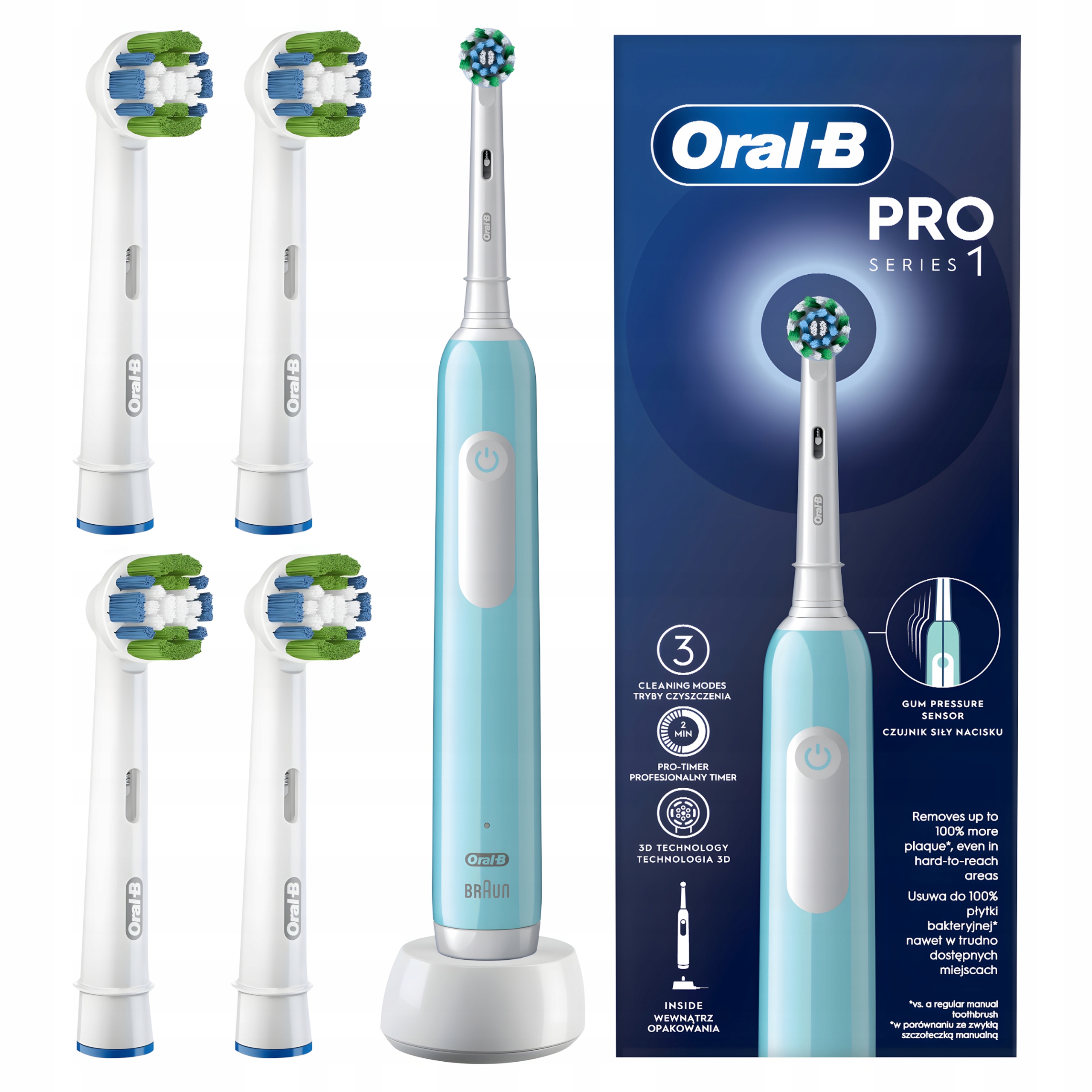 Obrotowa Szczoteczka Elektryczna Oral-B Pro Series 1 Niebieska, 4 końcówki