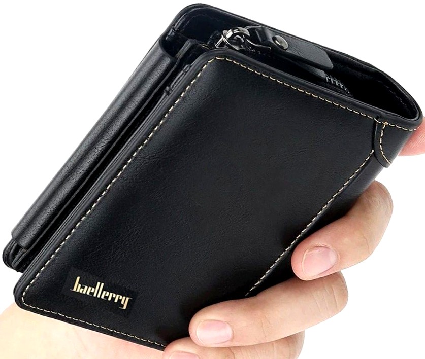 

Skórzany Portfel Męski na suwak czarny modny