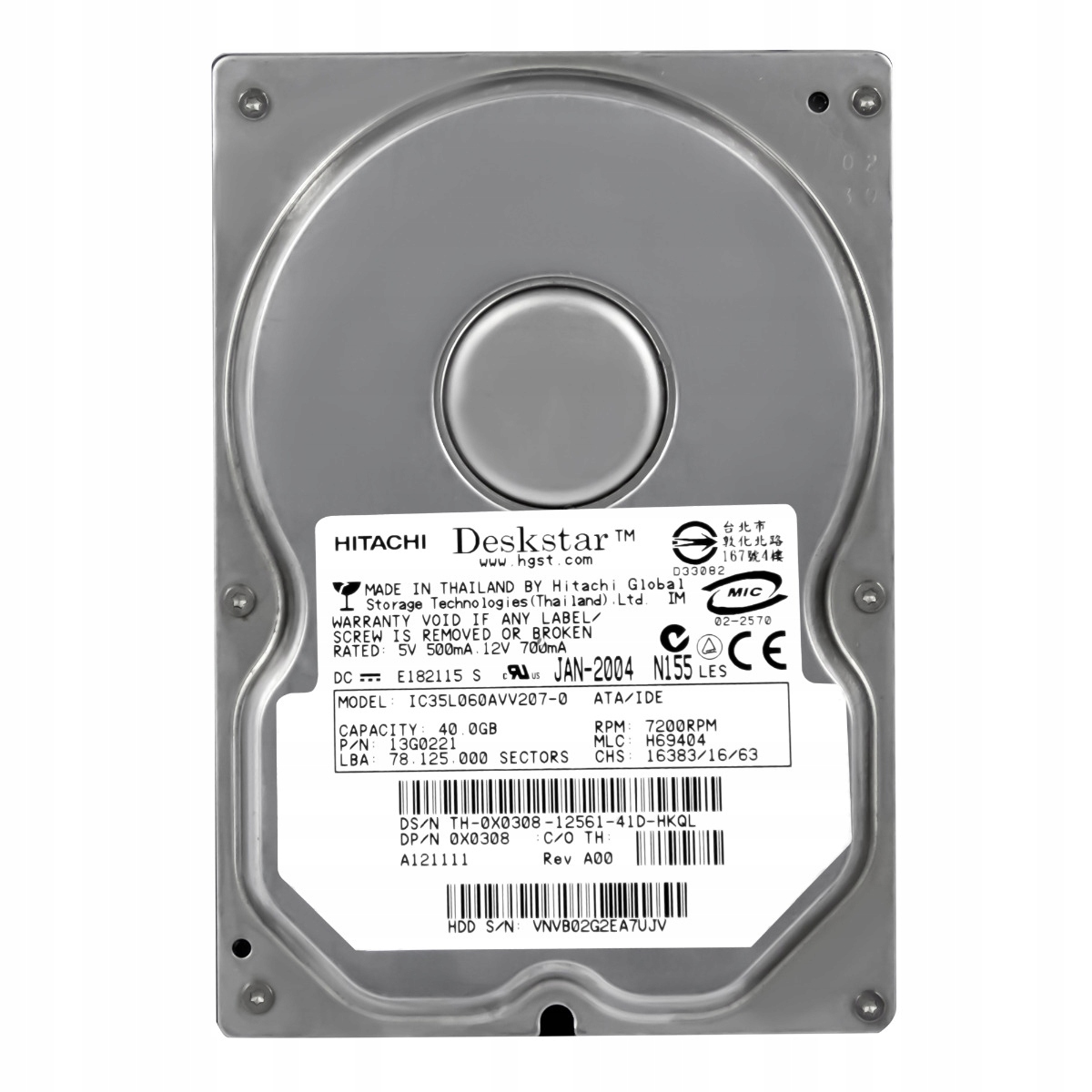 Dell 0X0308 40GB 7.2K 2MB Ata 3.5'' IC35L060AVV207-0