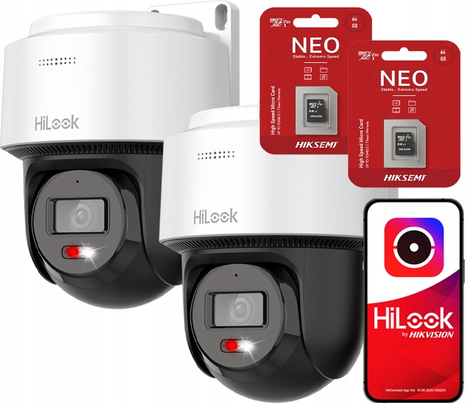2x otočná Ip kamera HiLook od Hikvision PTZ-N2C400M-DE 4MPx Audio 64GB