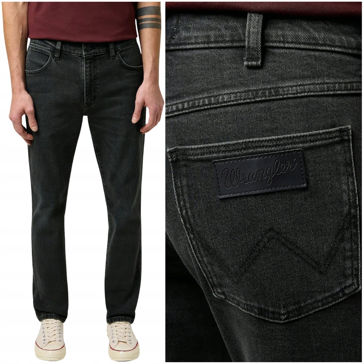 Wrangler Larston slim Ash přiléhavé černé šedé džínové kalhoty W38 L30