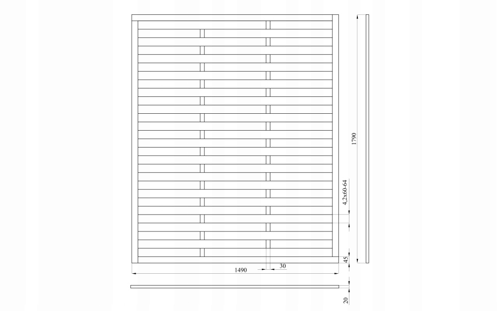 Płot drewniany lamelowy 180x150x2 impregnacja ciś Wysokość 1.8 m