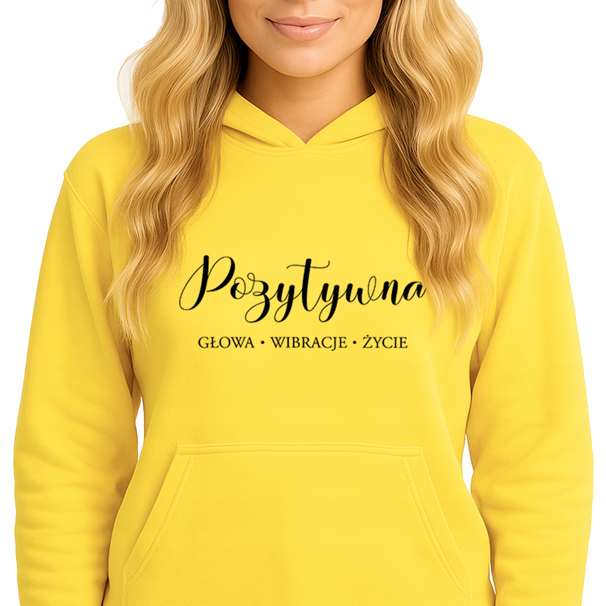 Mikina S Kapucí Žlutá bavlněná mikina Módní Youth Pozitivní velikost M