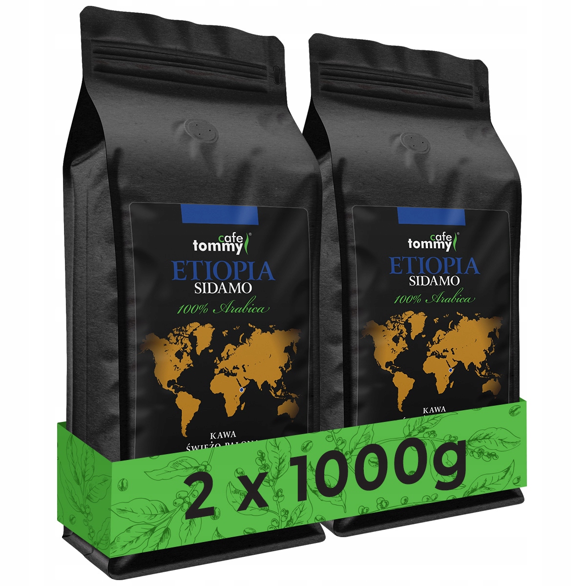 Levně Káva zrnková 2x1 kg 100% Arabica Čerstvě pražená Etiopie Sidamo Tommy Cafe