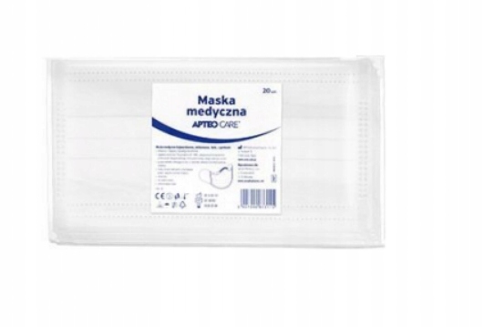 Maska medyczna APTEO CARE trójwarstwowa, z gumkami, włókninowa, biała opakowanie 20 szt