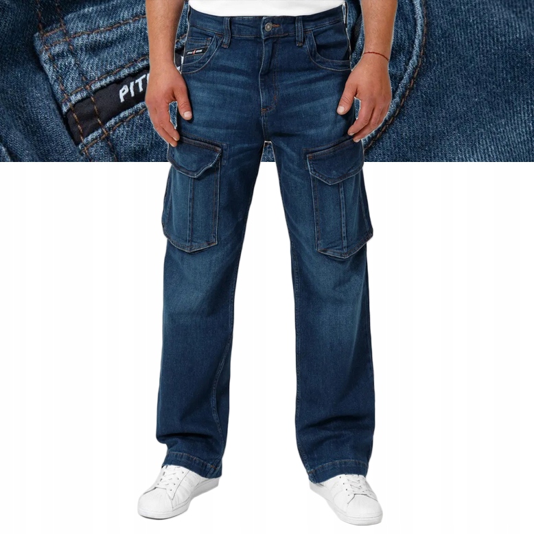 Pánské džínové kalhoty Kapsáče Pitbull Navy Wash Longspur Jeans Kapsy