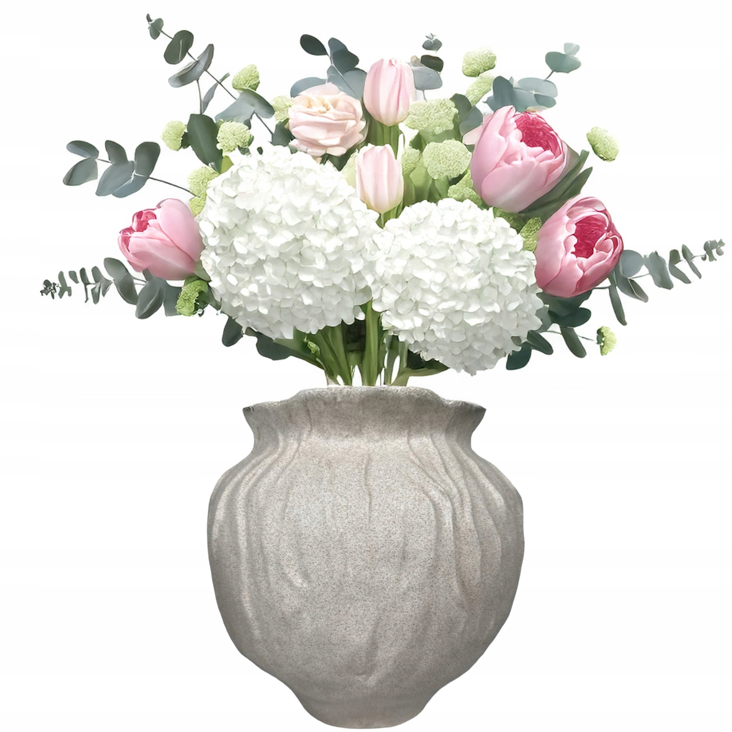 Váza Na Kytice Kameninové Květiny Velká Keramická Šedá 23 cm Do Obývacího Pokoje