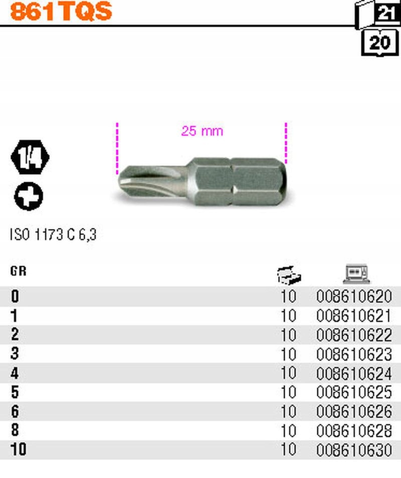 KLUCZ TORQ-SET 6GR KOŃCÓWKA BIT BITY 1/4 25mm BETA Marka Beta