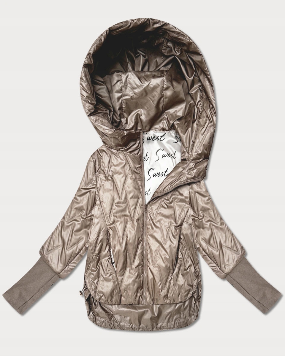 Krátká Bunda Kapuce B8575 Béžová XXL (44)