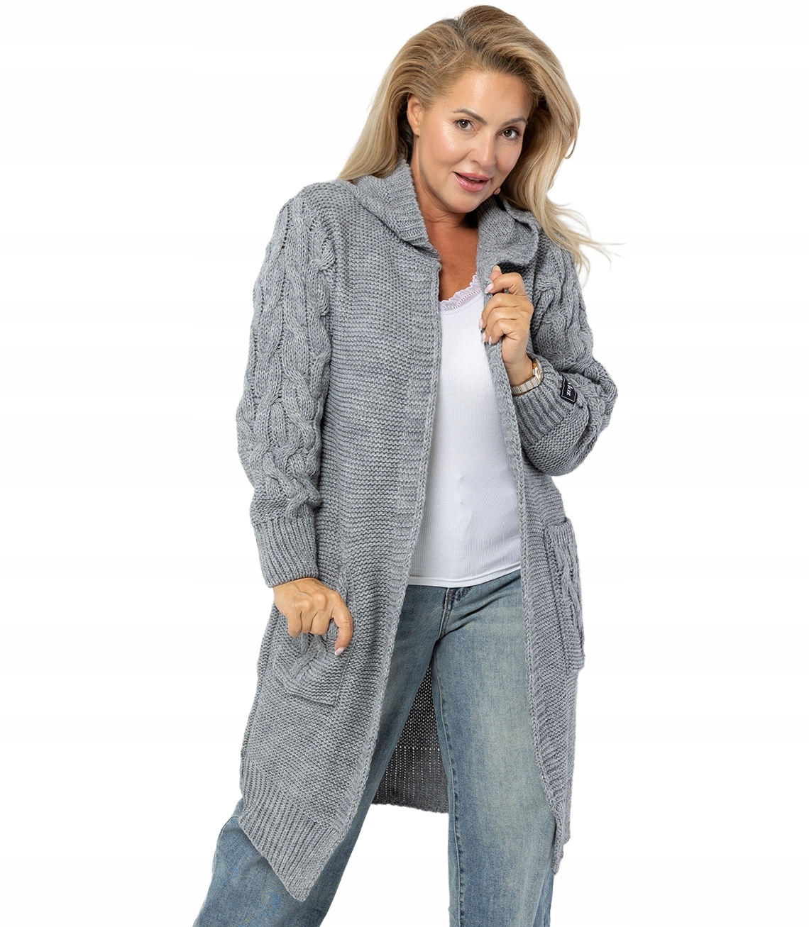 Dlouhý dámský kardigan s kapucí oversize, vlněný Agrafka unisize