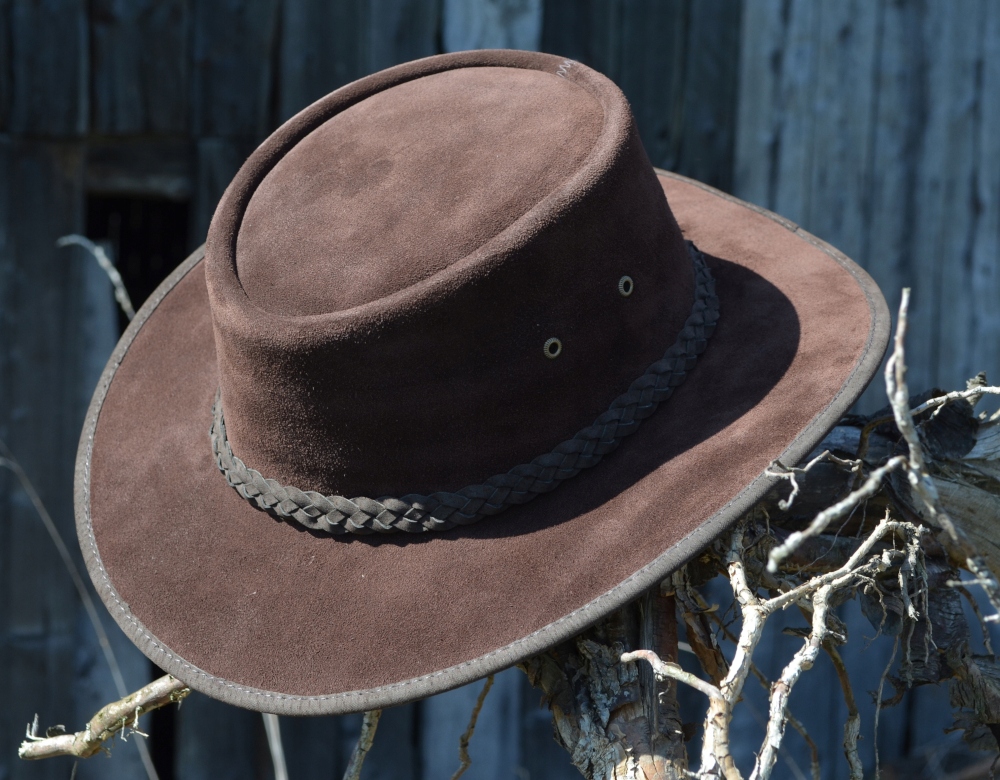 Kožený klobouk Hunter Outback Hnědý semiš Western pro Rancho Witleather