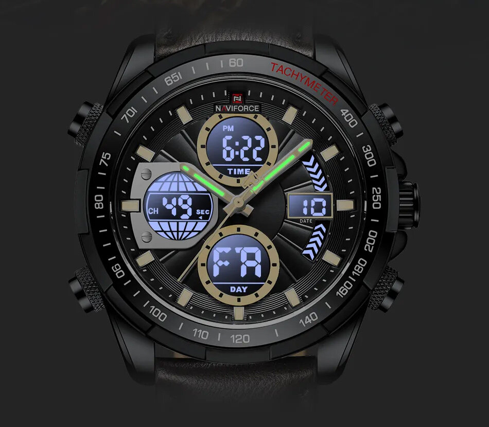 ZEGAREK MĘSKI NAVIFORCE NF9197L B/W/B Czarny pasek skórzany Datownik + BOX Typ naręczny