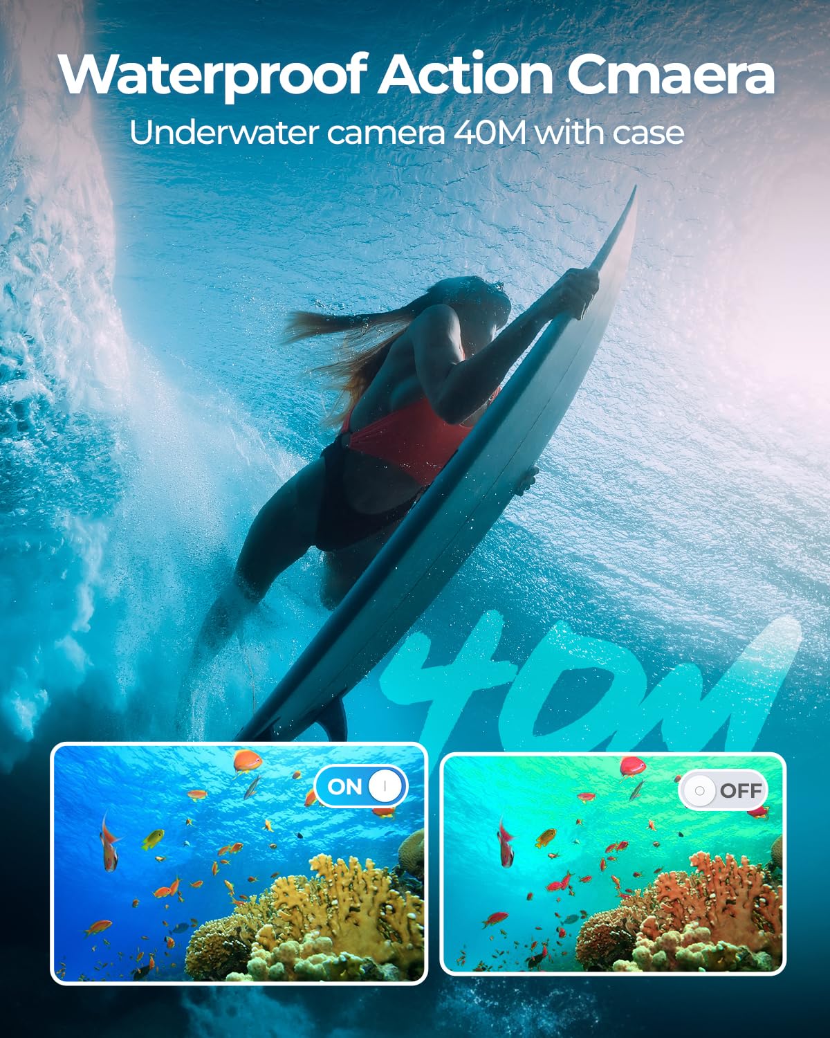 TIMNUT Kamera Sportowa 4K 60FPS 48MP WiFi Wodoodporna 40M 64G SD Karta — miniatura 2