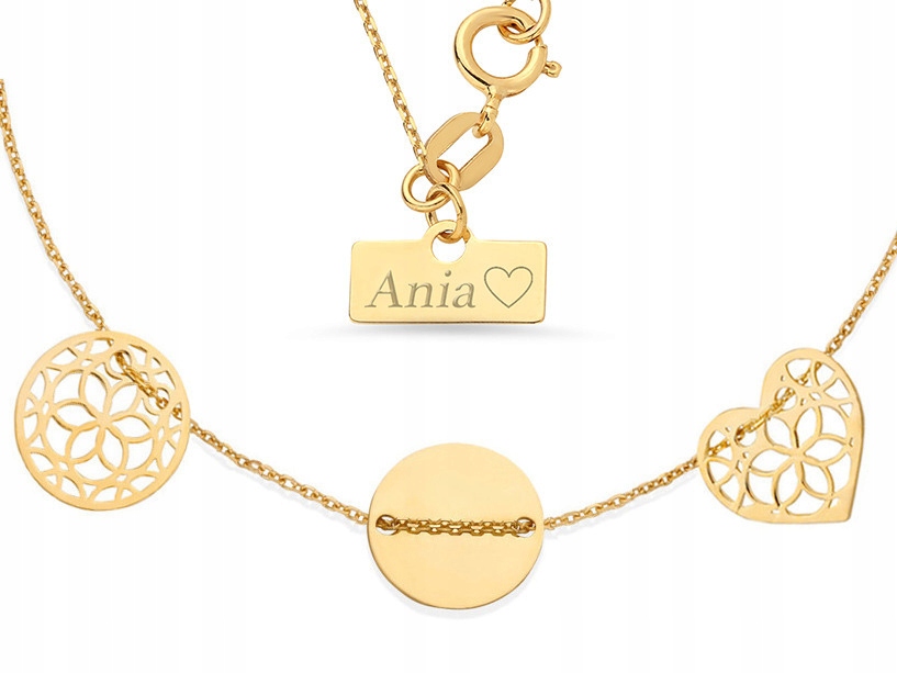 

Złota bransoletka 333 Celebrytka Serce Koło Grawer