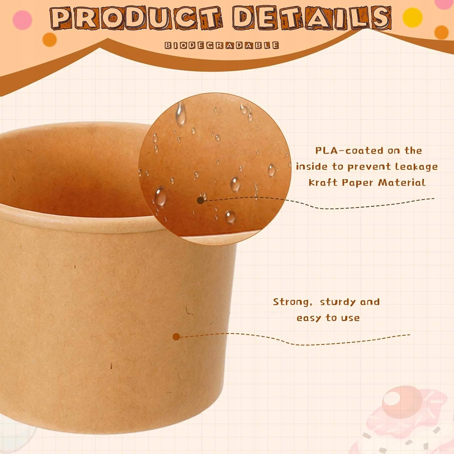 KUBKI PAPIEROWE KRAFT EKO BIODEGRADOWALNE 320ML50SZT DESERY Pojemność naczynia 320 ml