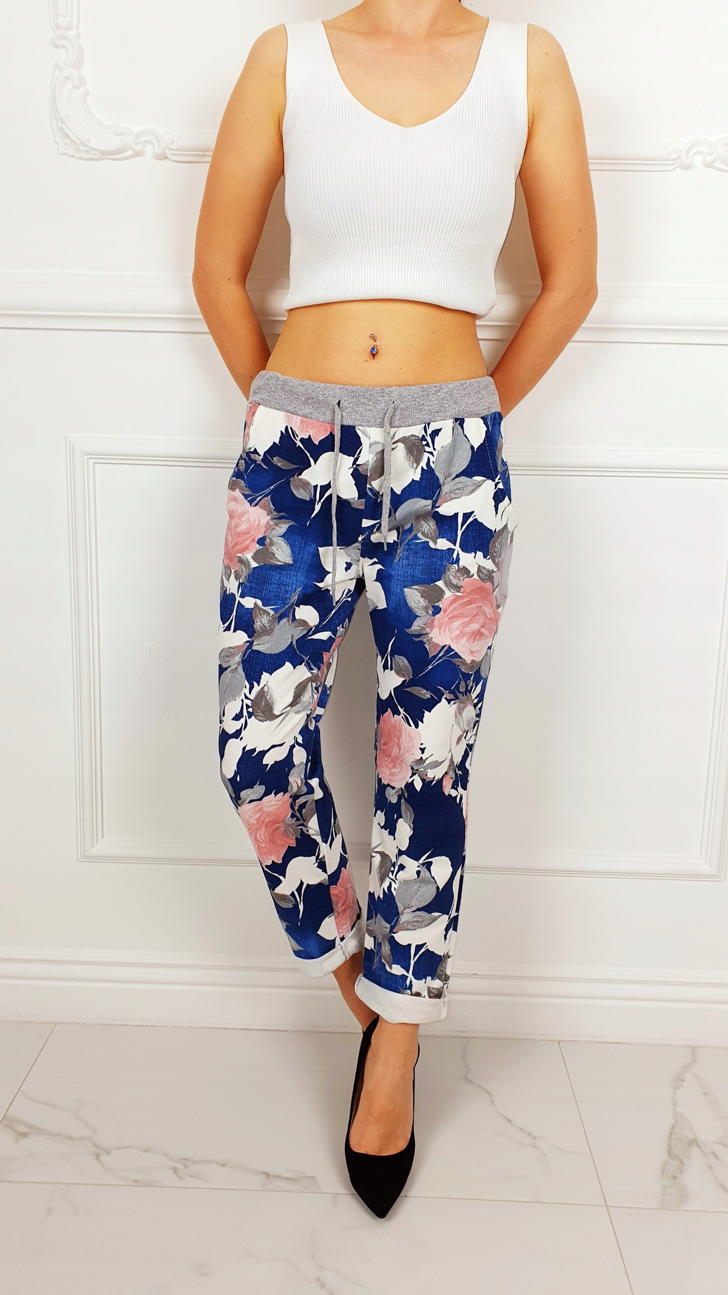 WYGODNE - SPODNIE - DRESOWE - KWIATY - BAWEŁNIANE Model Kwiaty