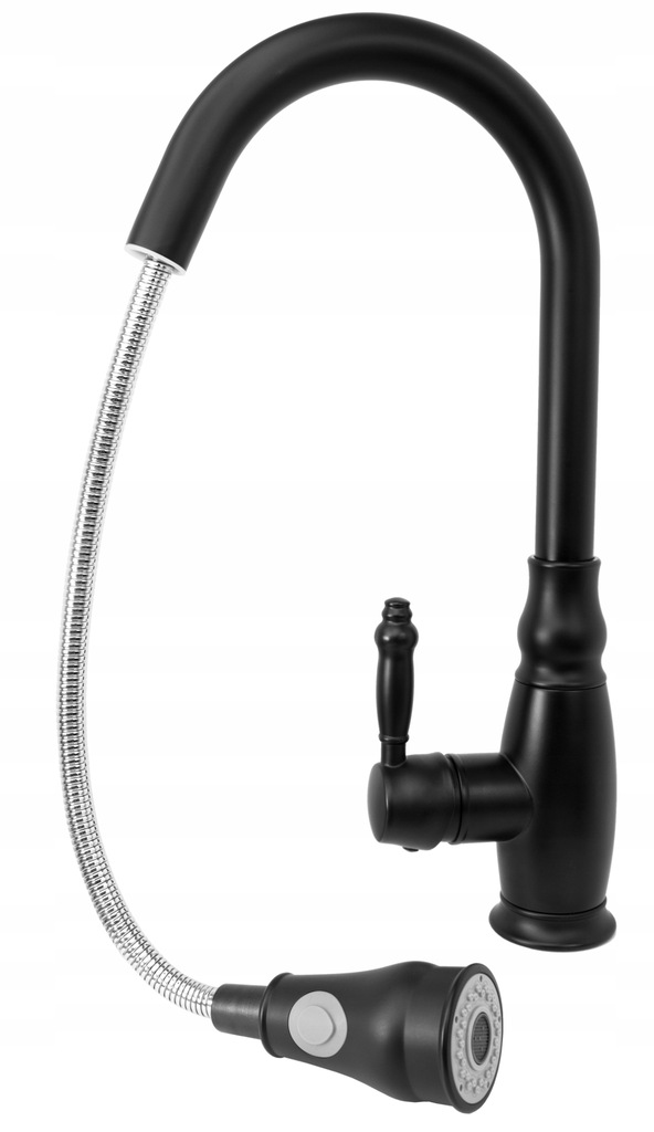 Retro Čierna Kuchynská Batéria S Výsuvným Výtokom