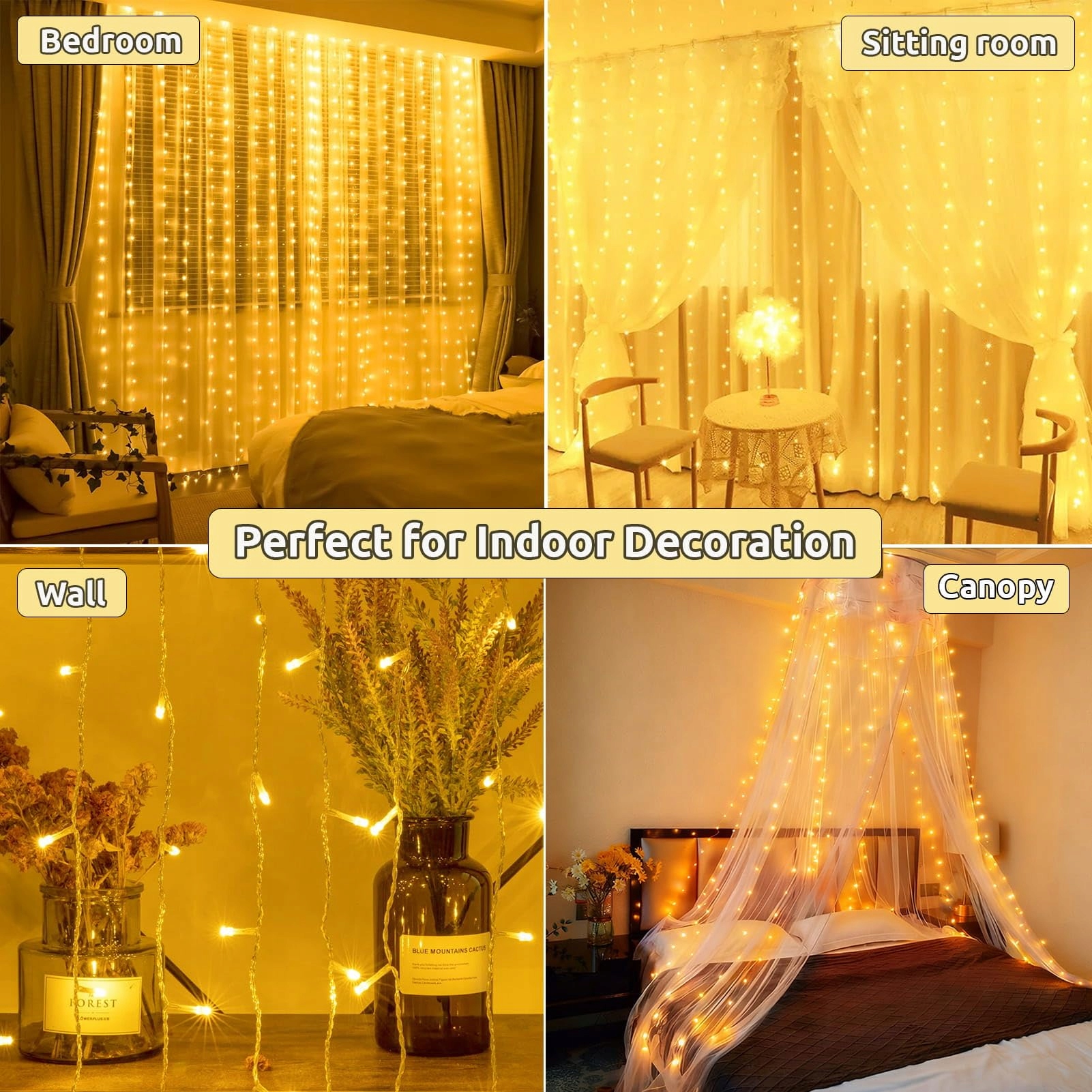 COZYMEOW Kurtyna Świetlna 3x3m 300 LED Wodoodporna Balkon Ogród Wesele — miniatura 5