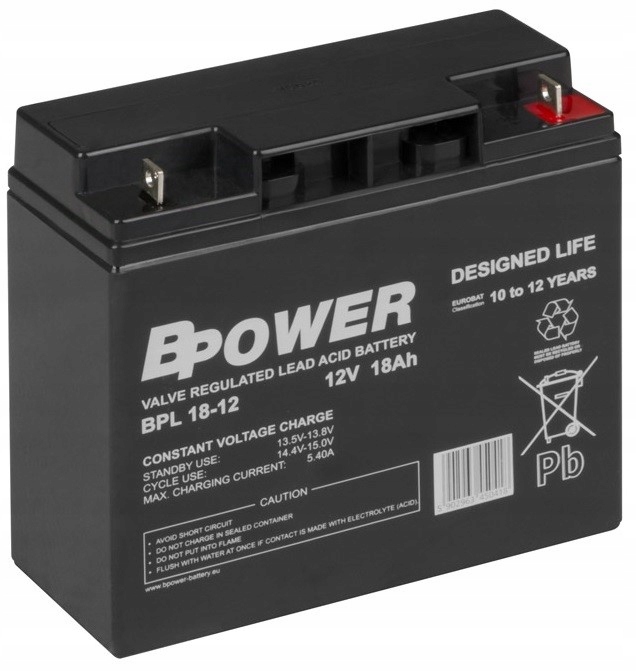 BPOWER BPL18-12 12V 18AH PRZEMYSŁ AUTOMATYKA ZABAWKI AUTKA SYSTEM KONTROLI