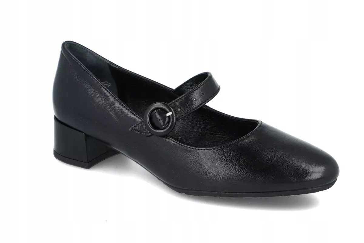 Černé lodičky Ryłko D3201 s páskem, kožené boty, malý podpatek, velikost vel.