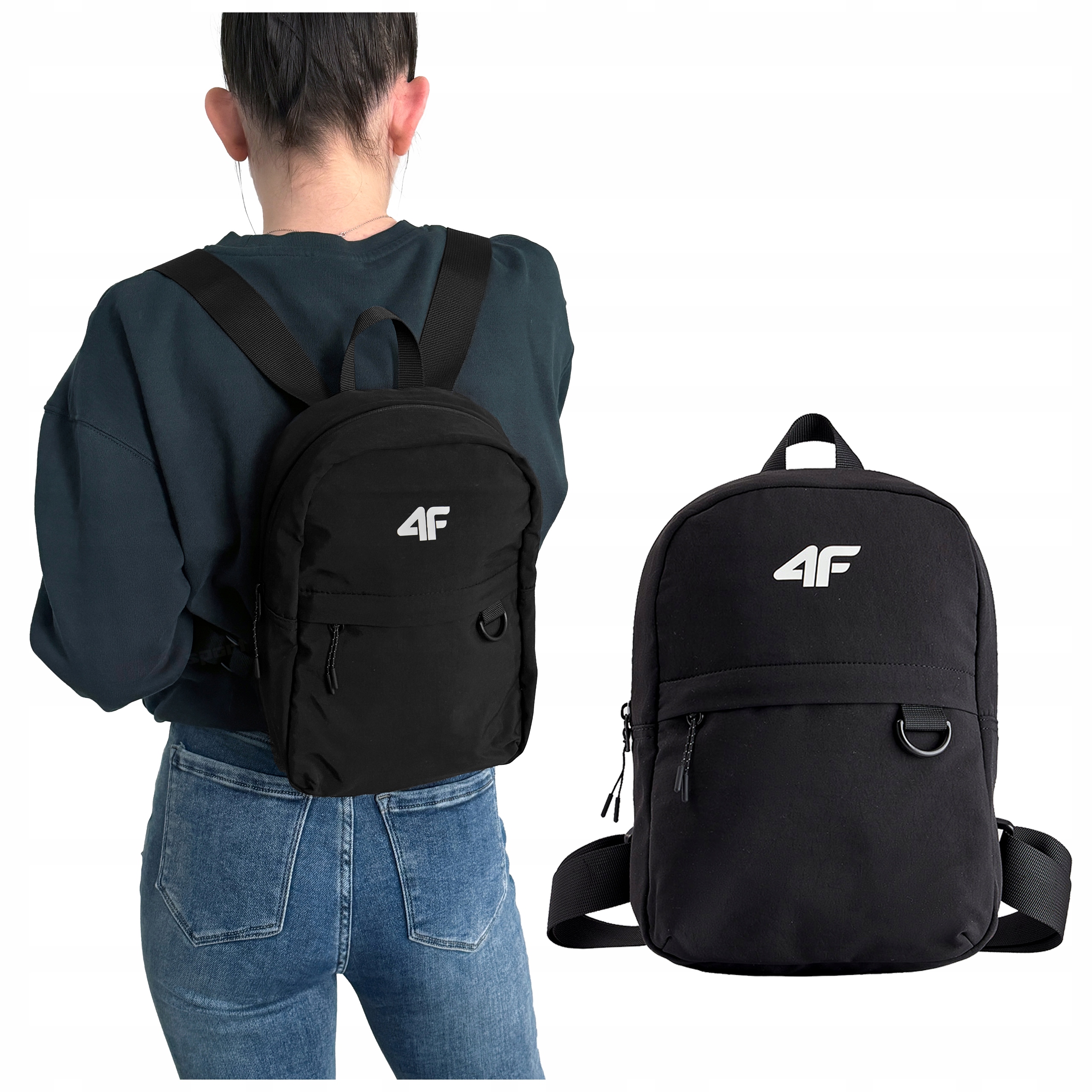 4F Praktyczny Plecak Miejski Pojemny Wycieczkowy Mały Czarny Pakowny 5L