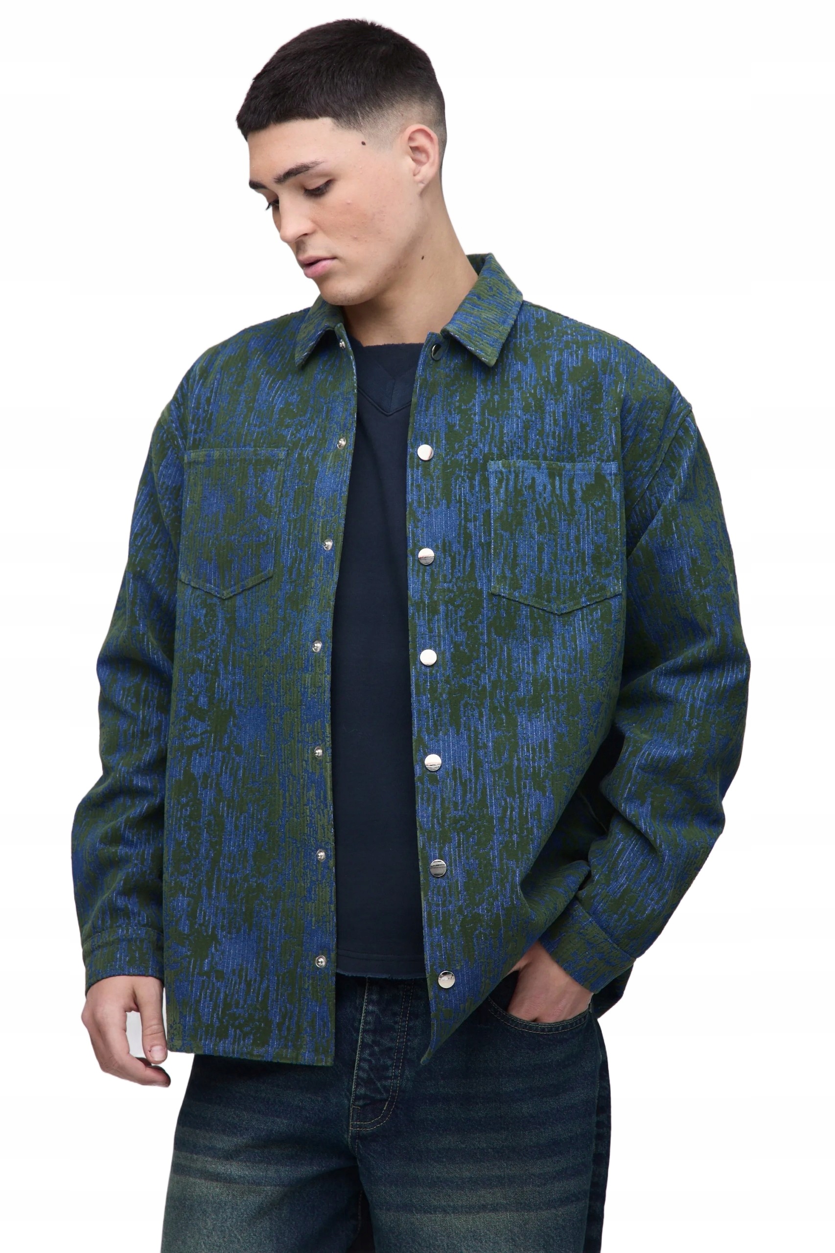 Boohooman Pánská Ležérní Košile Zeleno-modrá S Potiskem L Z3A