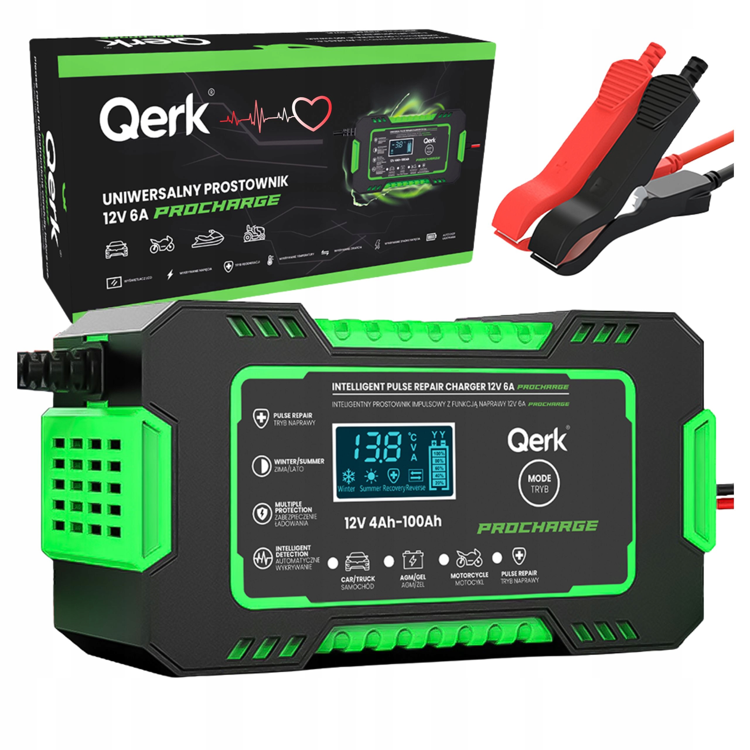Prostownik samochodowy Qerk automatyczny 12V 6A naprawa akumulatorów