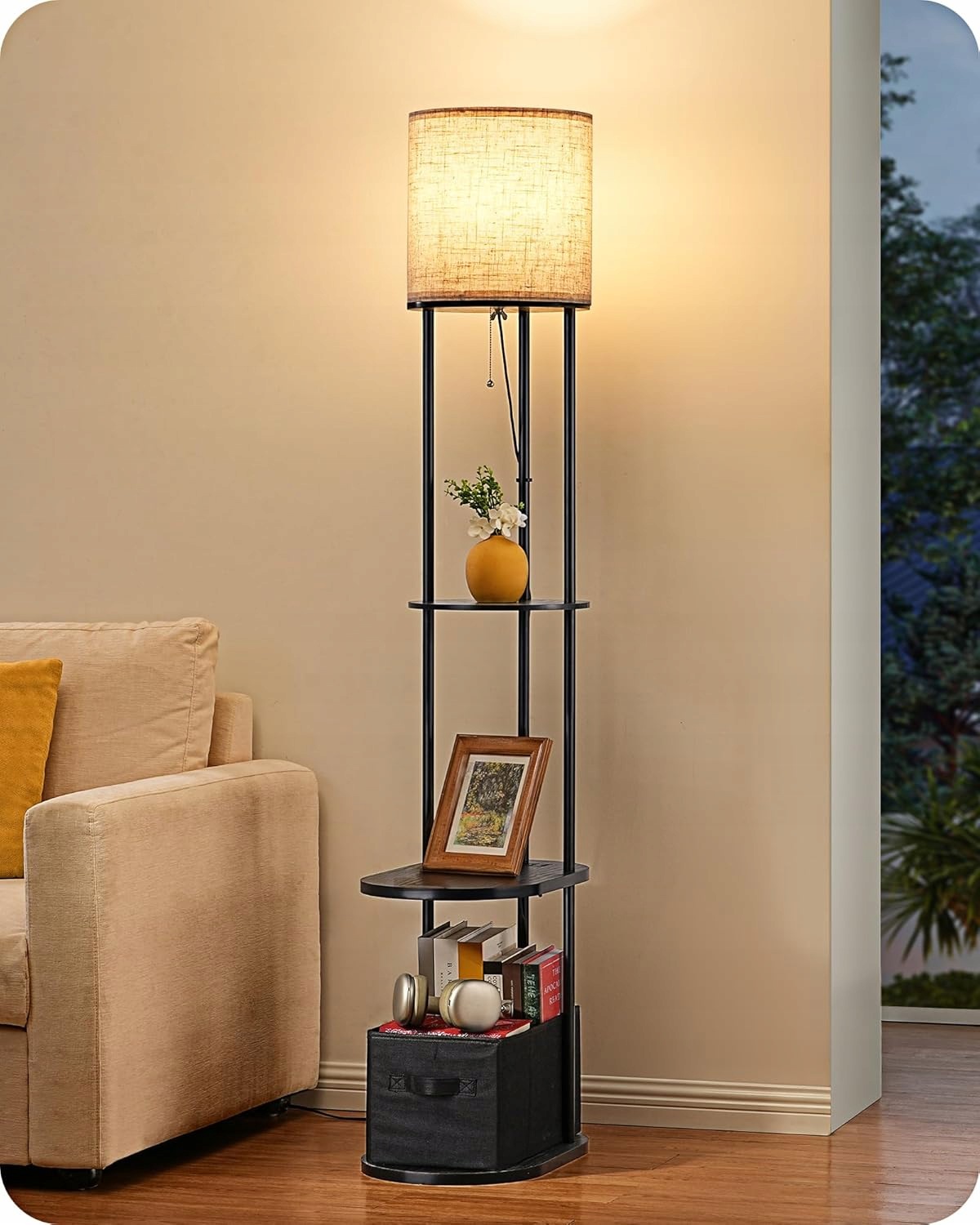 Podlahová Lampa S Policami A Usb 165 CM