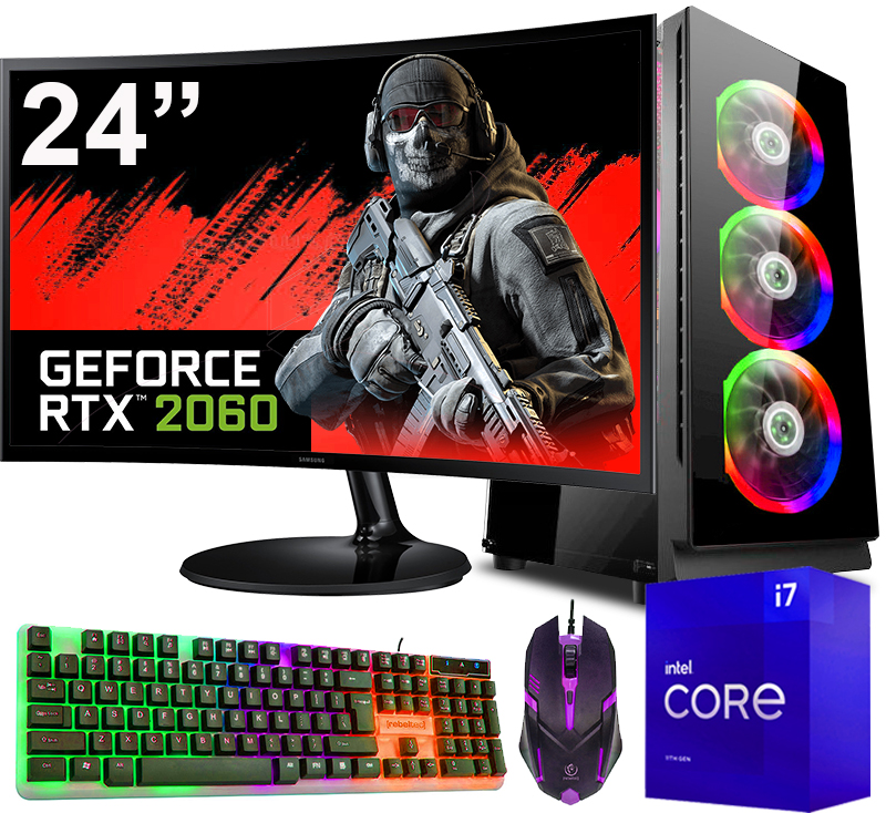 Zestaw Komputer Gamingowy 24" |intel i7|RTX 2060S|16 GB|SSD|1TB|WI-FI|WIN11