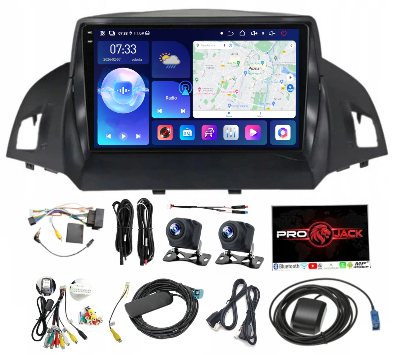 Rádio Navigace Carplay Gps Android Ford Cmax Kuga 2012-19 6GB 128GB Sim