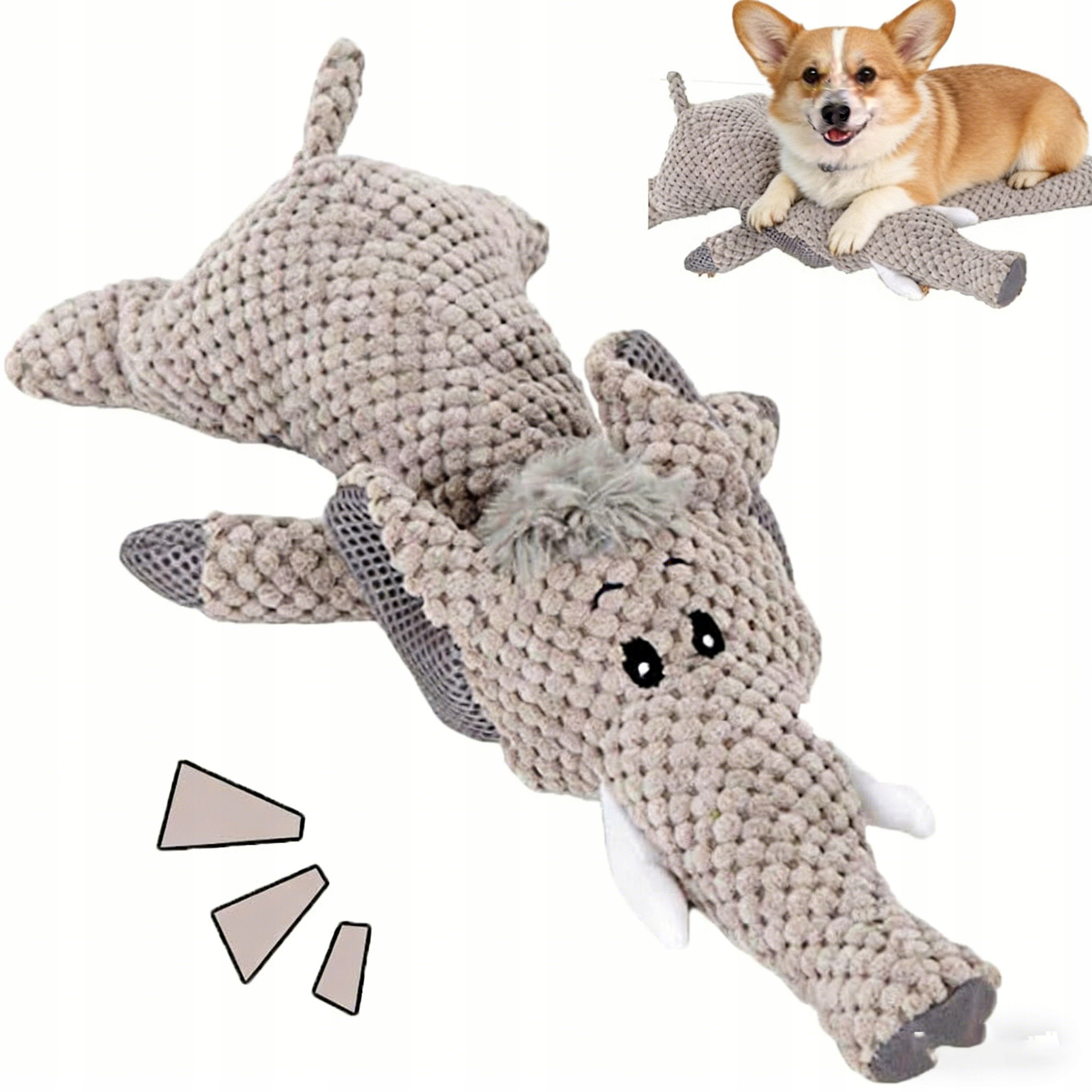 Levně Hračka Pro Psa A Kočku Plyšová K Pokousání Vycpaná Se Zvukem Odolná 41,5x15x8cm Slon