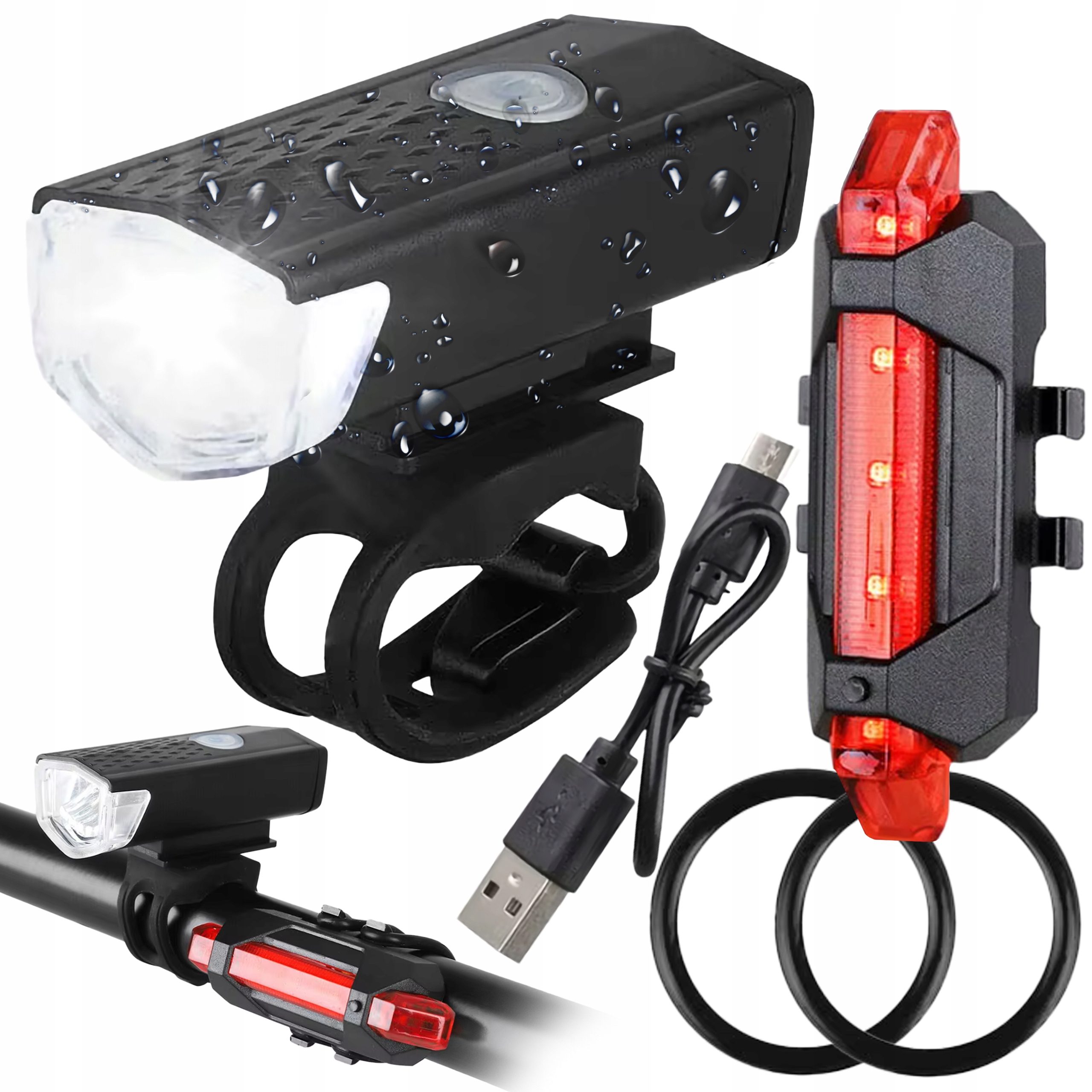 LAMPKA ROWEROWA MOCNE OŚWIETLENIE PRZÓD TYŁ LED USB WODOODPORNE NA ROWER