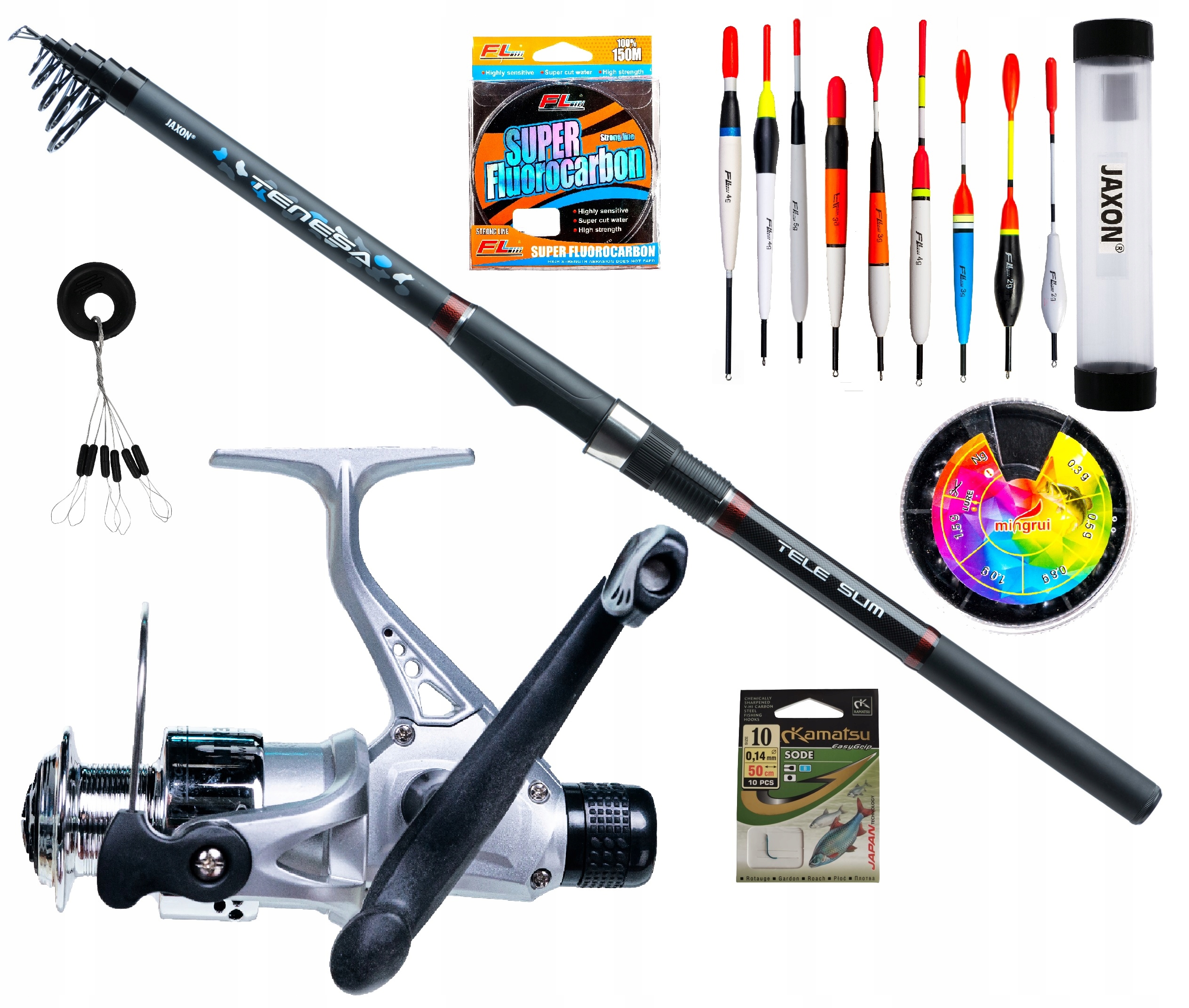 Zestaw wędkarski Spławikowy Wędka Jaxon Kołowrotek Spławiki Żyłka
