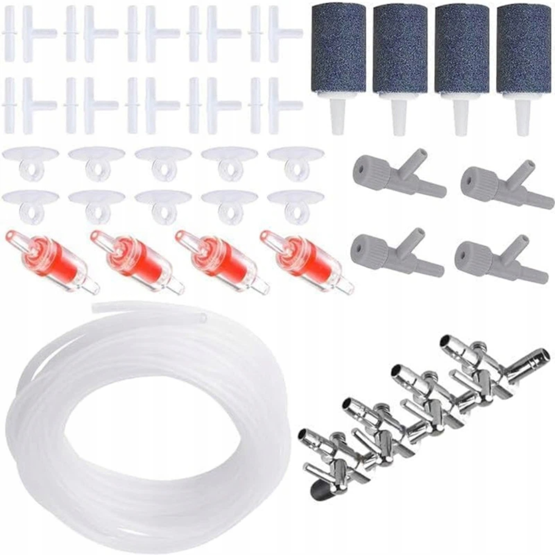 Levně Sada Příslušenství Pro Akvarijní Vzduchová Čerpadla, 4-CESTNÝ Ventil, 8 M Hadice