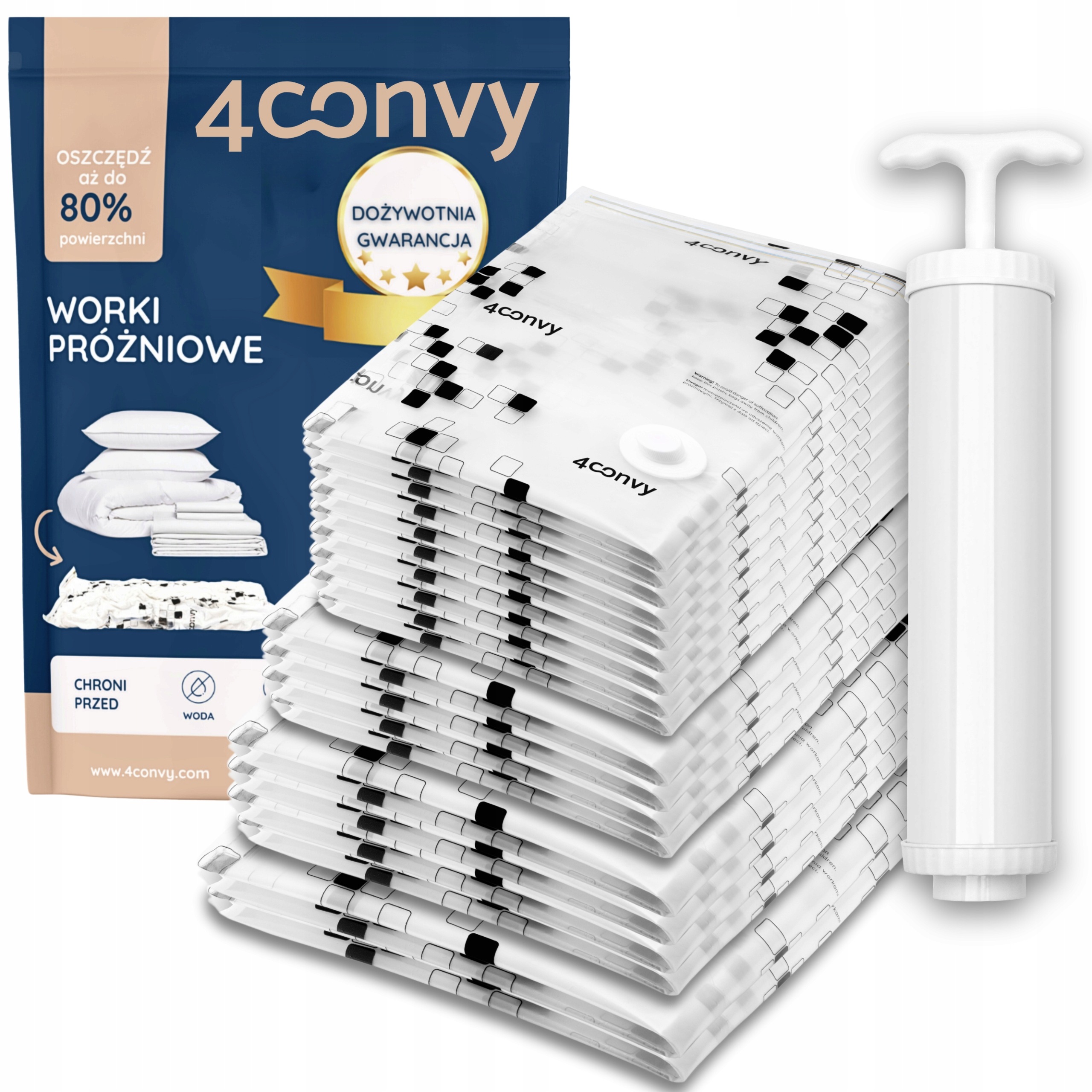 4CONVY Worki próżniowe na pościel ubrania odzież kołdry 19szt Pompka Zestaw
